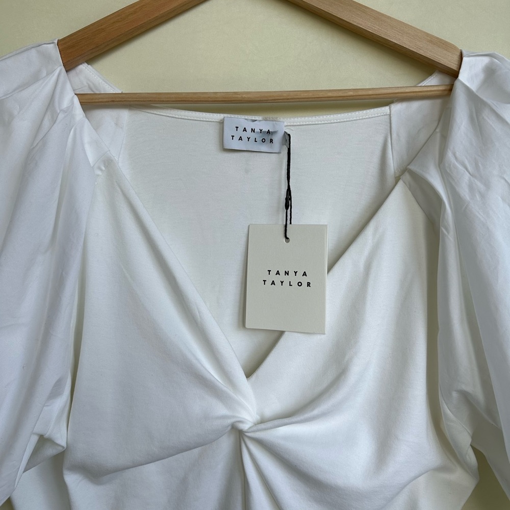 NWT Tanya Taylor Romy Puff Sleeve Poplin Cotton Blouse Top in White, size 1X - Picture 6 of 7